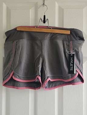 Hylete Gray Athletic Iris Shorts with Pink Trim